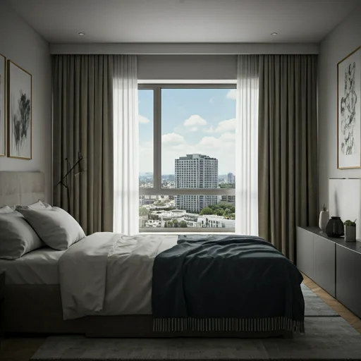 Bedroom windows with night vision film overlooking Sukhumvit