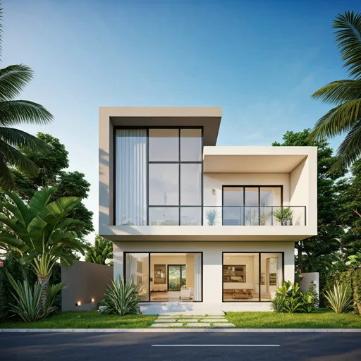 Modern tropical villa Bang Na with large pool windows